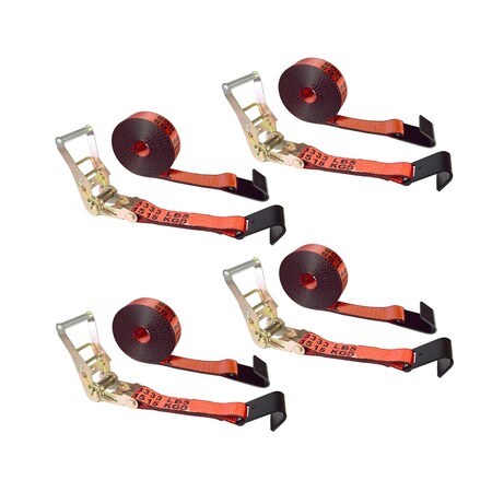 Tie 4 Safe 2" x 30' Ratchet Tie Downs w/ Flat Hooks, WLL, 3,333 lbs., PK4 RT04C-530-M11N-R-4